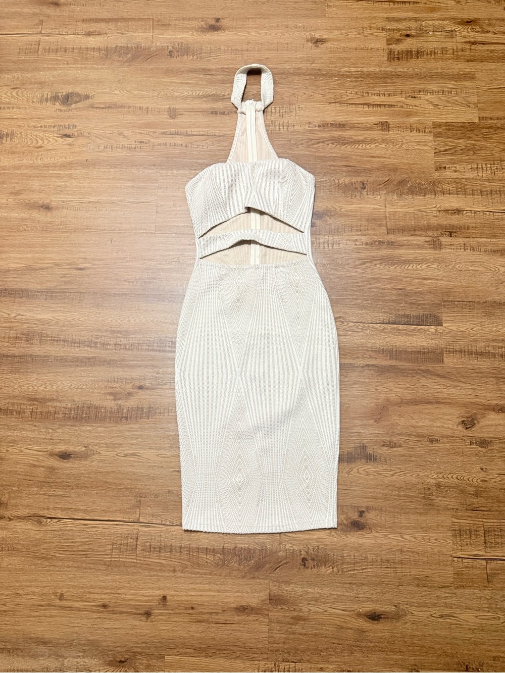 Women's Cream Halter Cutout Bodycon Dress